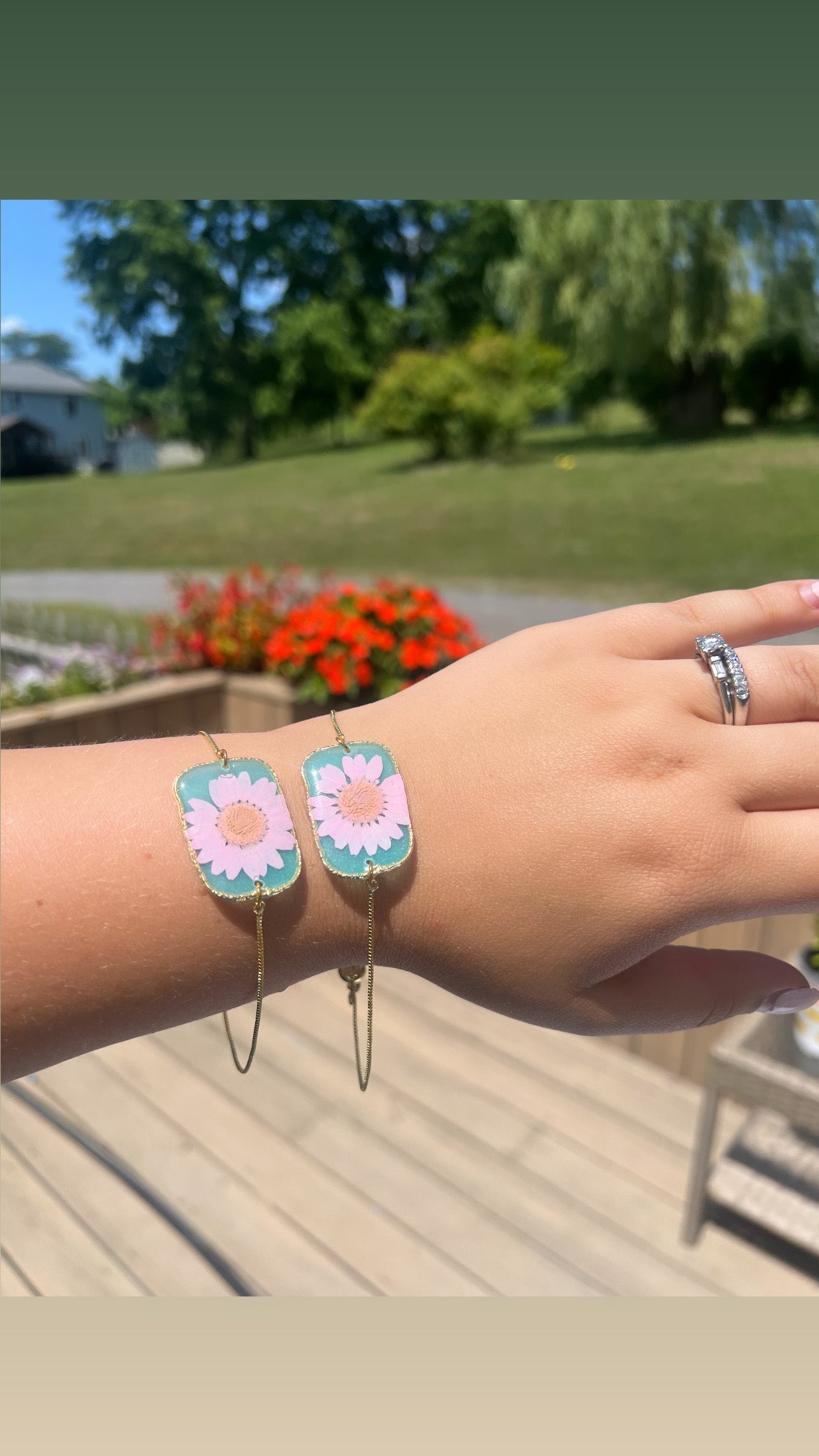 Teal Adjustable Bracelet| Pink Daisy