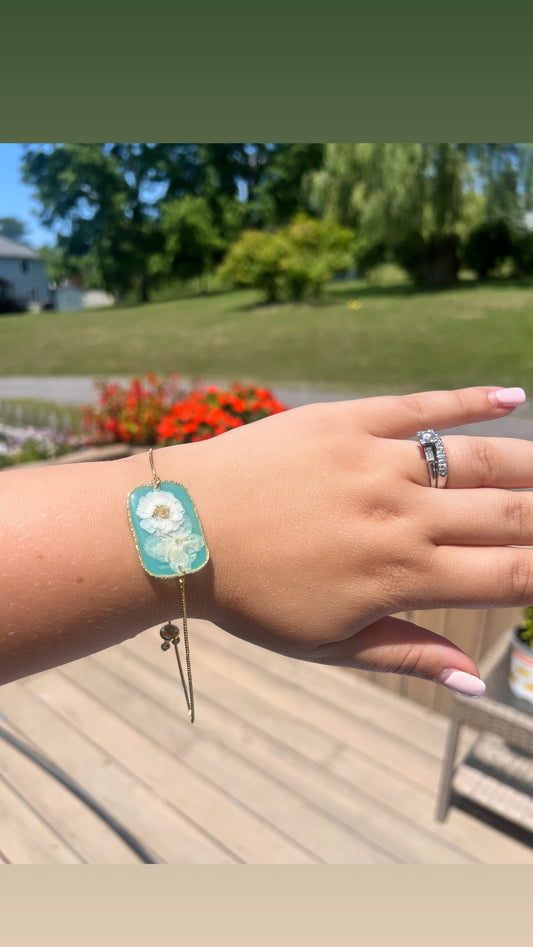 Teal Adjustable Bracelet| Yarrow Flower