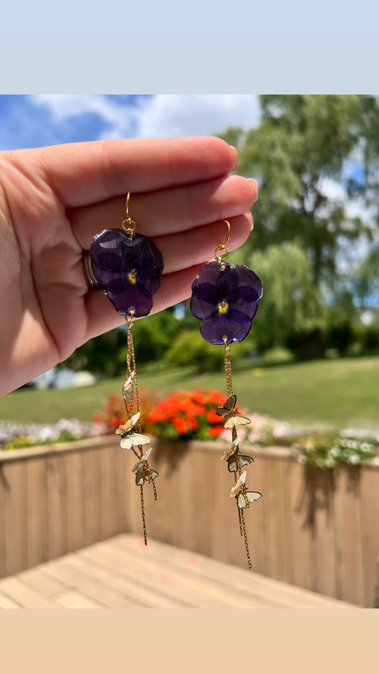 Pansy with butterfly dangles