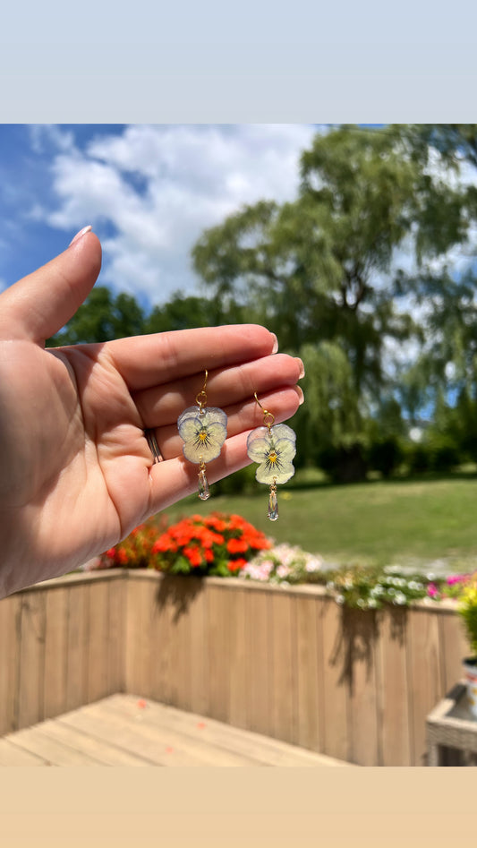 Pansy dangles with crystal teardrop pendants