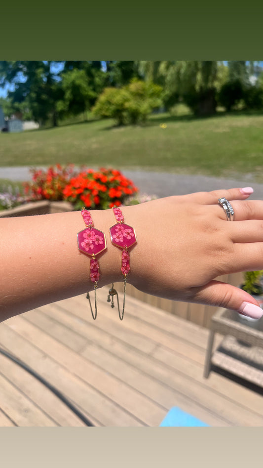 Magenta Adjustable Bracelet| Pink Forget Me Nots