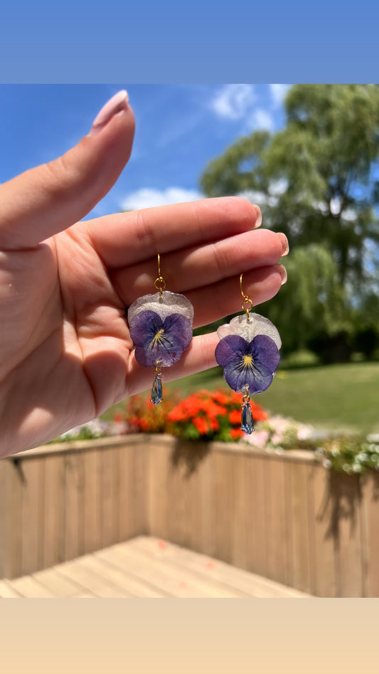 Pansy dangles with crystal teardrop pendants