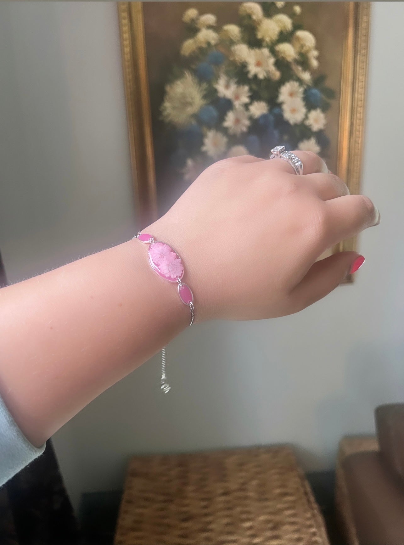 Pink Adjustable Bracelet| Tiny Pink Daisies