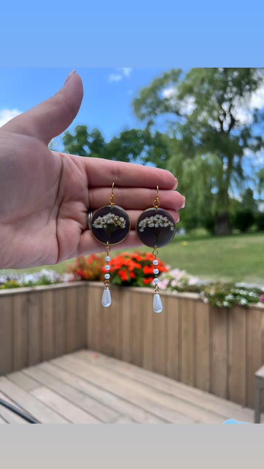 Baby’s breath dangles with imitation pearls