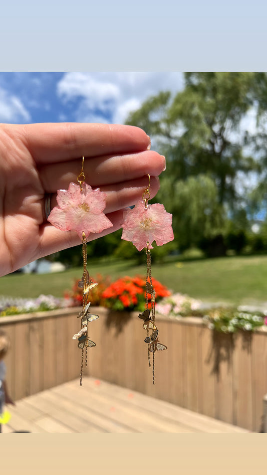 Light pink larkspur with butterfly dangles