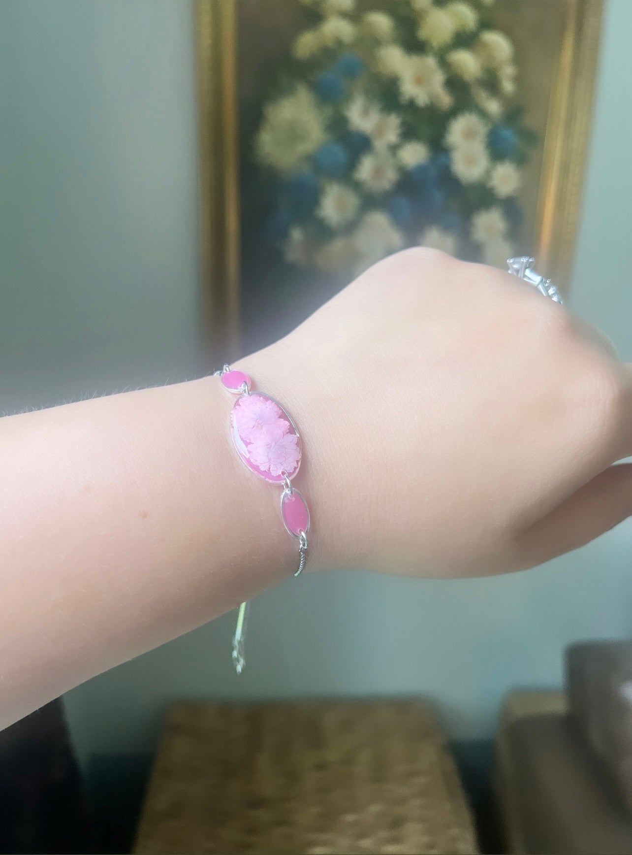 Pink Adjustable Bracelet| Tiny Pink Daisies