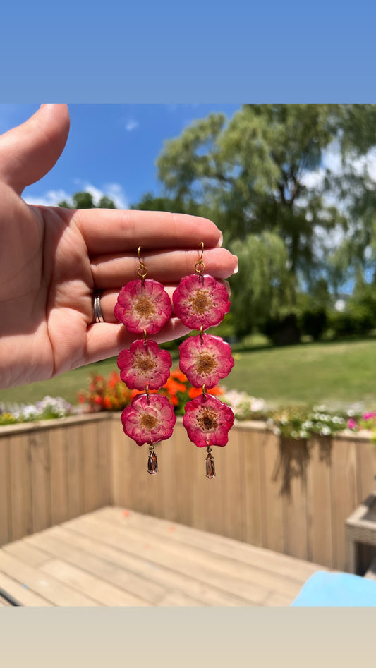 Rose dangles with crystal teardrop pendants