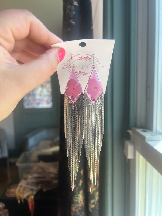 Pink Hydrangea Silver Fringe