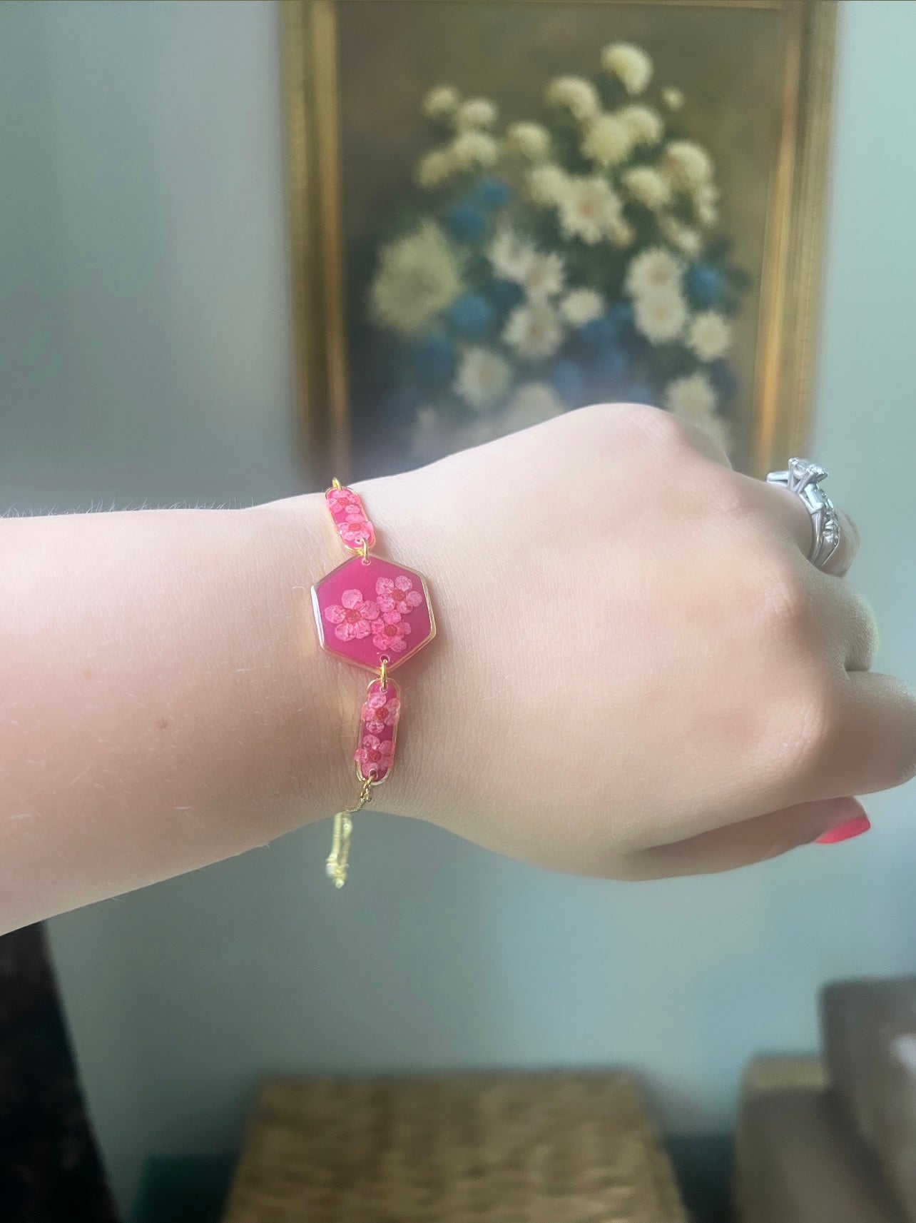 Magenta Adjustable Bracelet| Pink Forget Me Nots