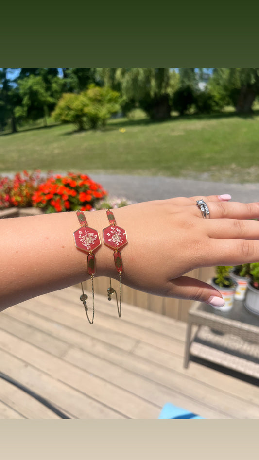 Burnt Sienna Adjustable Bracelet| Queen Ann’s Lace & Fern