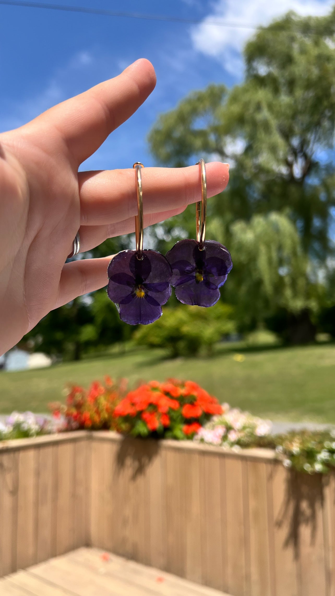 Dark purple pansy hoops