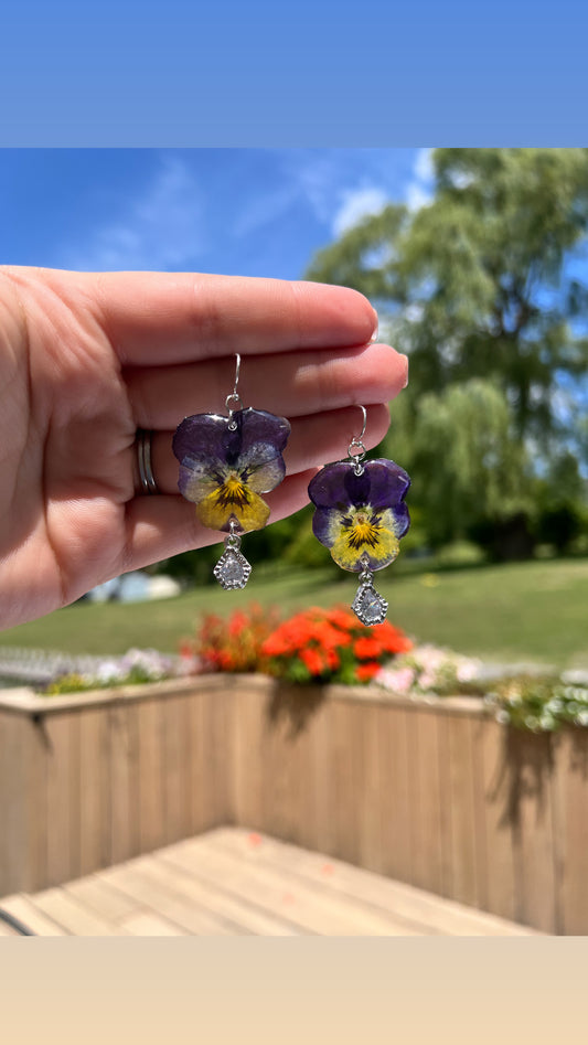 Pansy dangles with crystal pendants