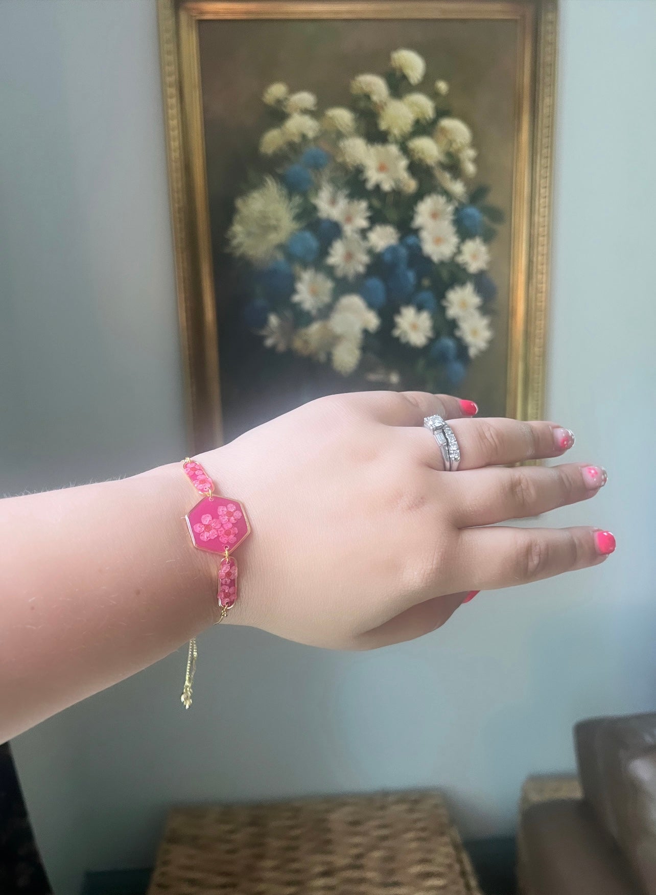 Magenta Adjustable Bracelet| Pink Forget Me Nots