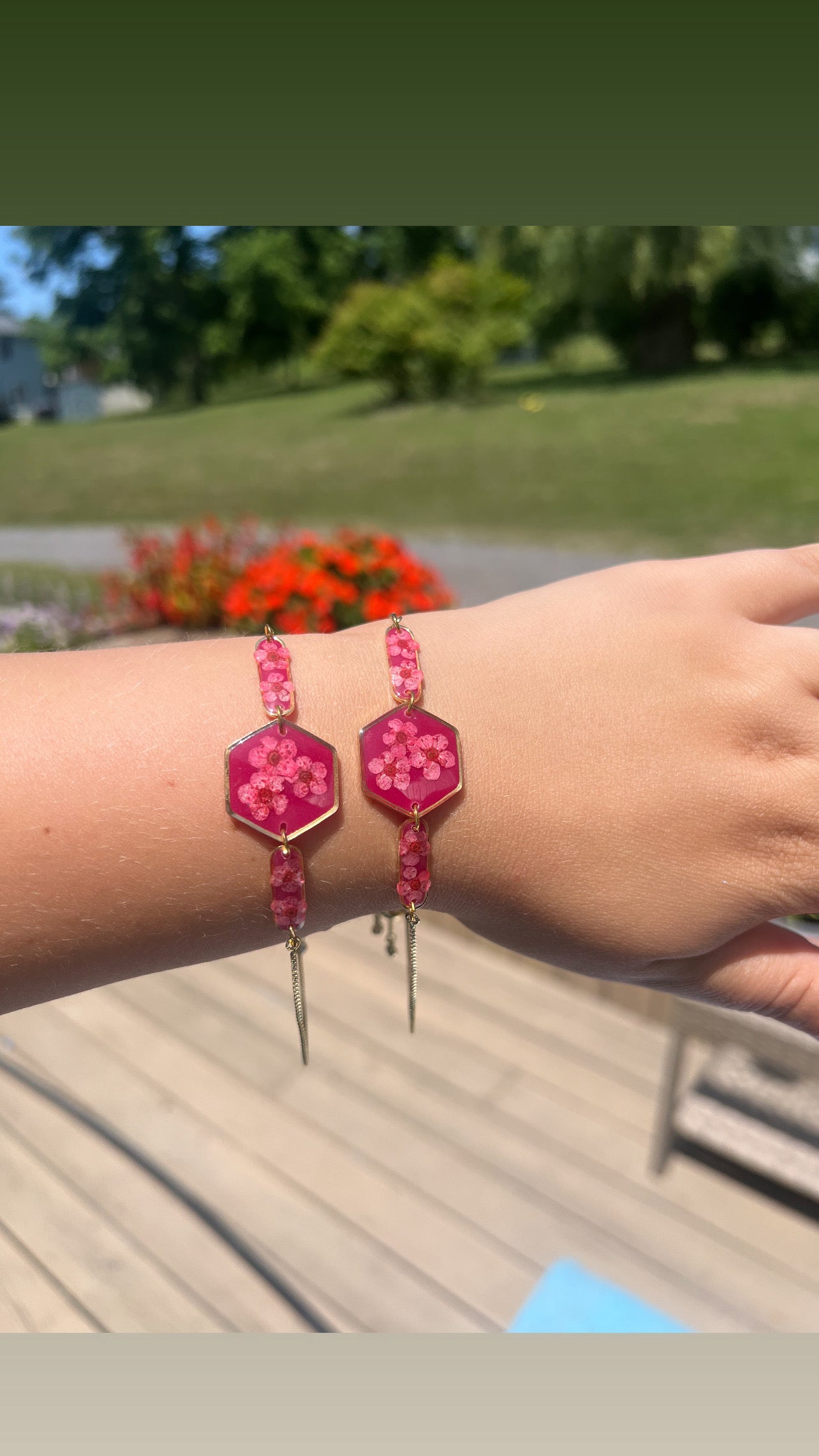 Magenta Adjustable Bracelet| Pink Forget Me Nots