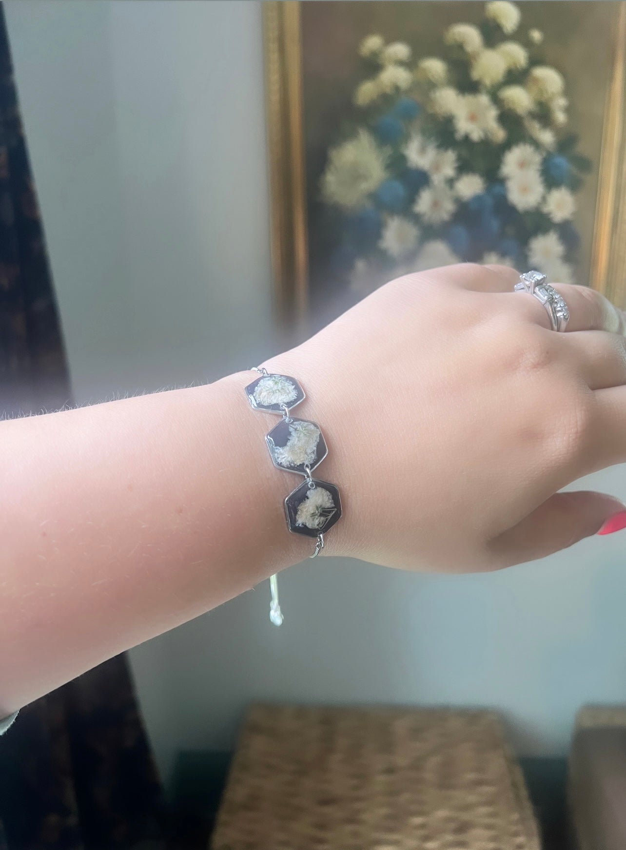 Black Adjustable Bracelet| Baby’s Breath