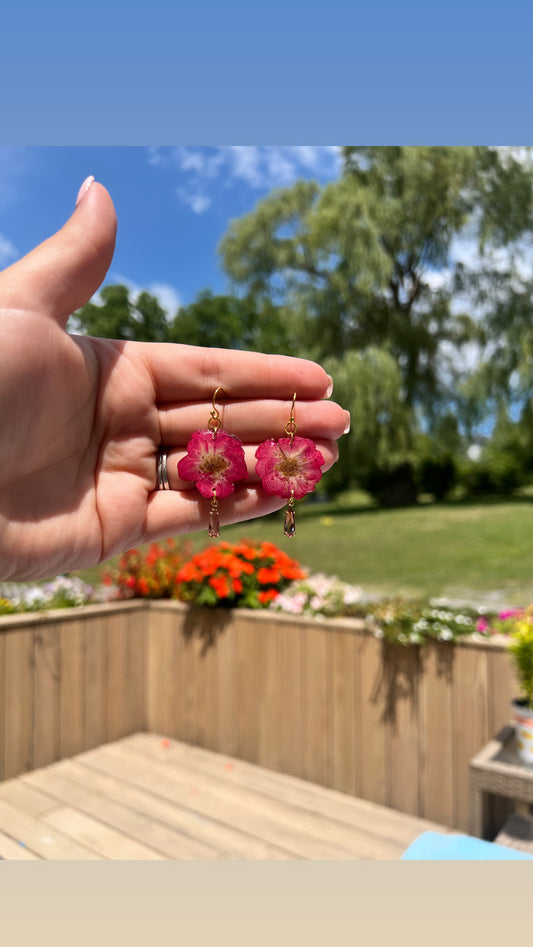 Rose dangles with teardrop crystal pendants